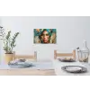 Vrouw - Portret - Goud - Luxe - Blauw Muursticker klein -eettafel