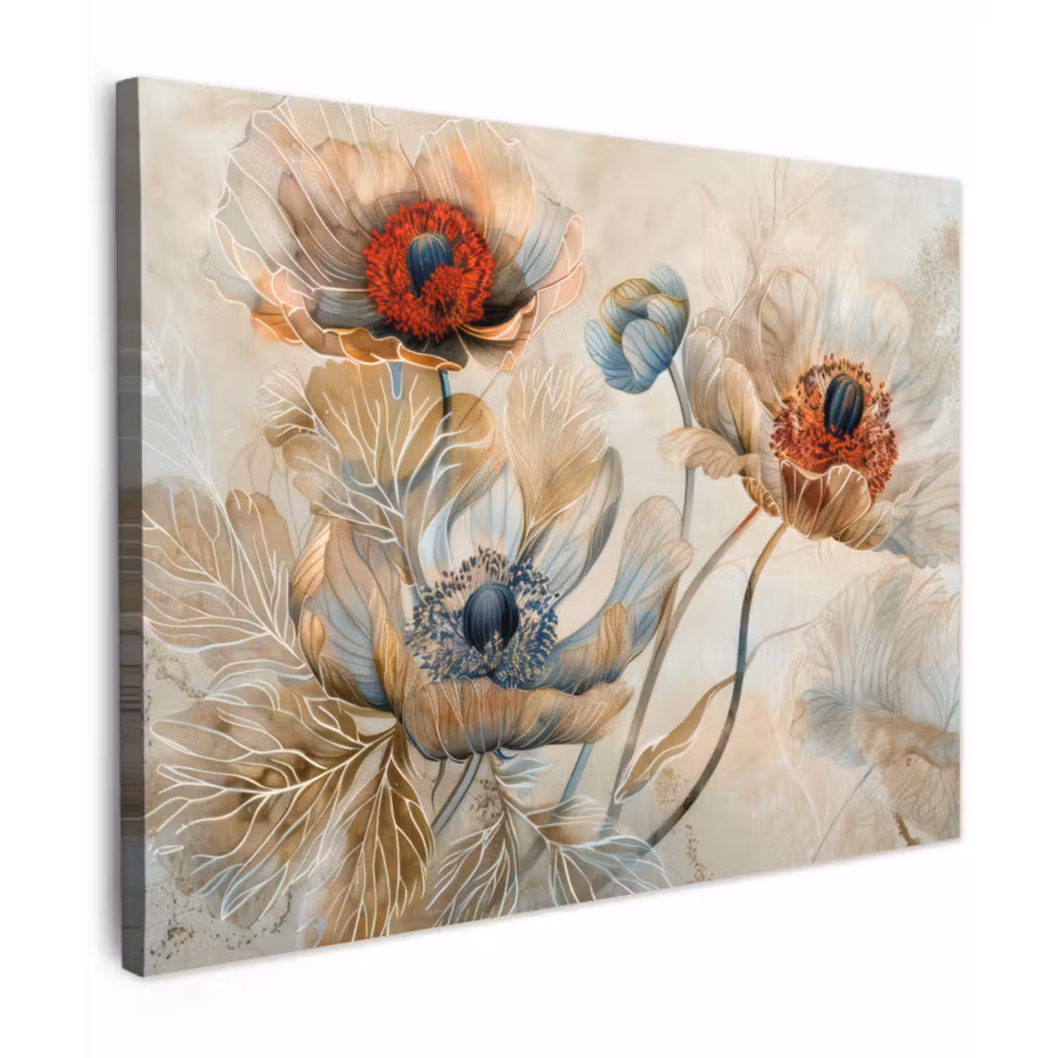 Canvas schilderij - Bloemen - Beige - Modern - Illustratie