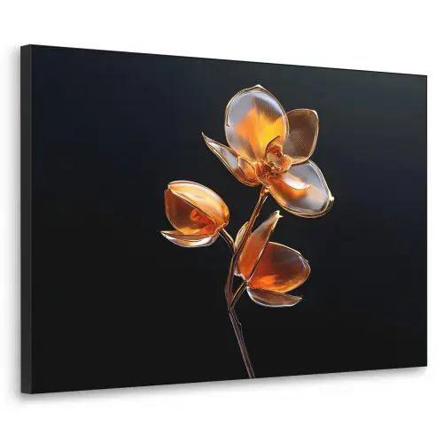 Bloem - Orchidee - Oranje Textielframe zwart klein -3d