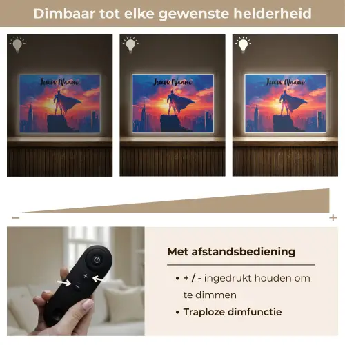 Superheld - Stad - Jongens - Kleurrijk - Zon Light Box met batterij (Wandlamp kind) middel -USP_dimbaarNL