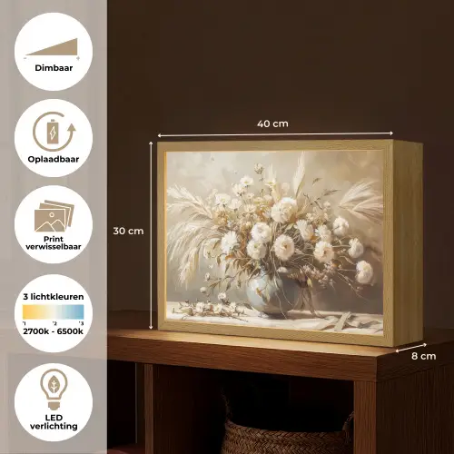 Bloemen - Vaas - Stilleven - Beige Light Box met batterij (Wandlamp) middel -USP_websiteoverzichtNL