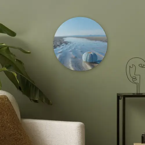 Strand - Schild - Water - Blauw Akoestische PET Vilt - Rond klein -sfeer2