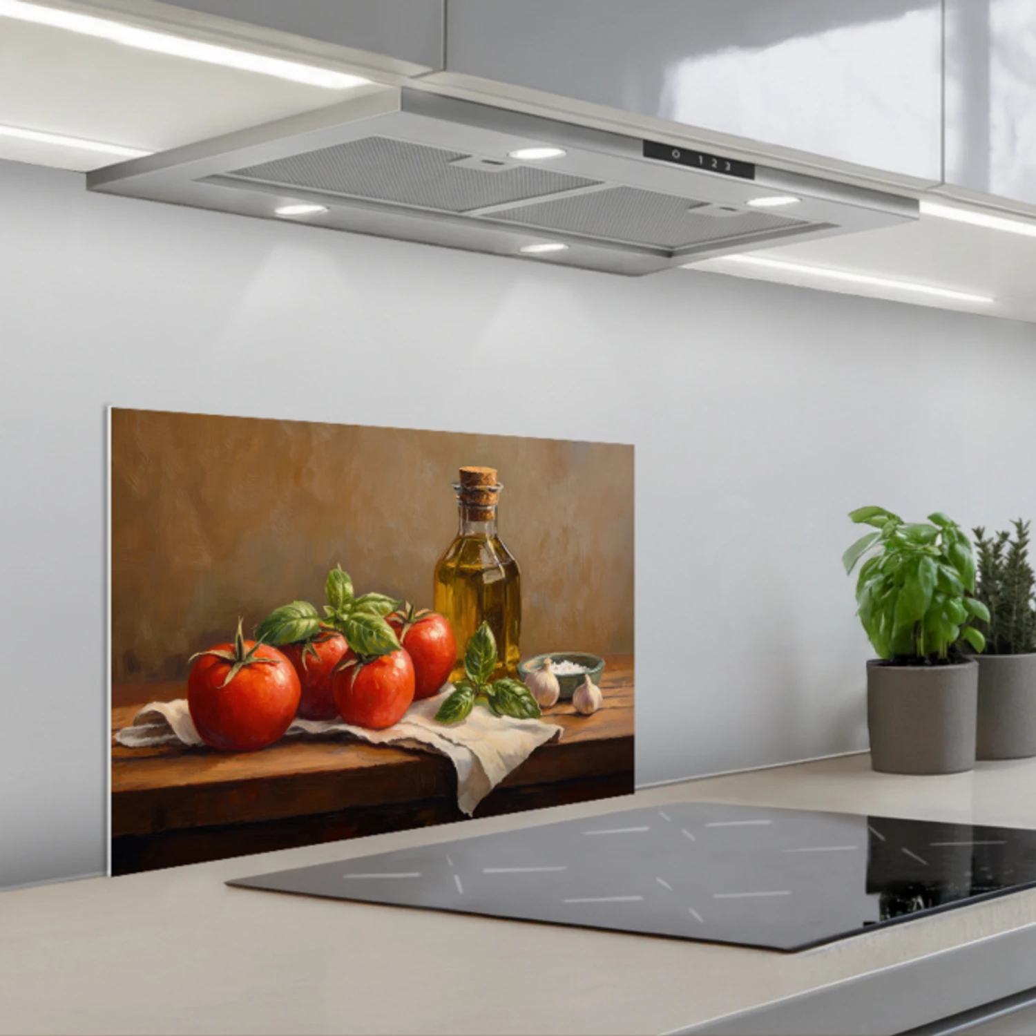 Tomaten - Olijfolie - Stilleven keuken achterwand spatscherm klein -3d_schuin