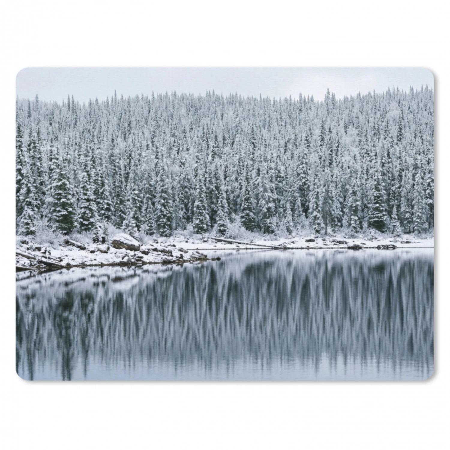 Bos - Reflectie - Meer - Winter - Serene muismat rubber klein -3d