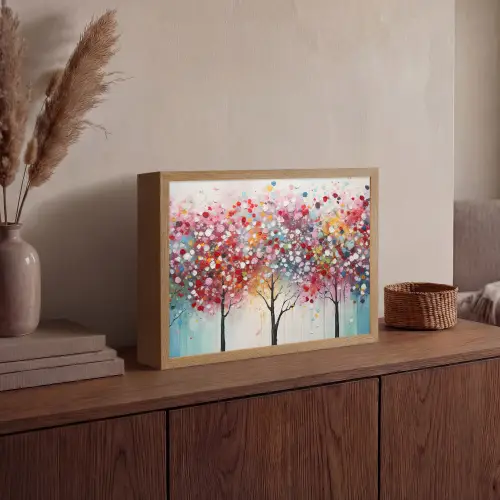 Kunst - Bomen - Natuur - Acryl Light Box met batterij (Wandlamp) middel -sfeer2