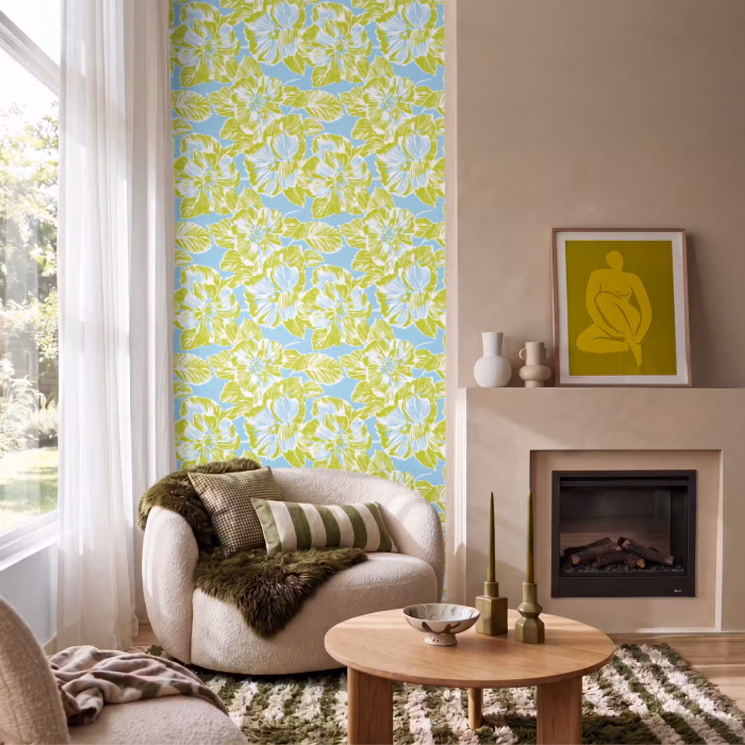 Modern - Bloemen - Groen Behang Vlies klein 1076 -sfeer2