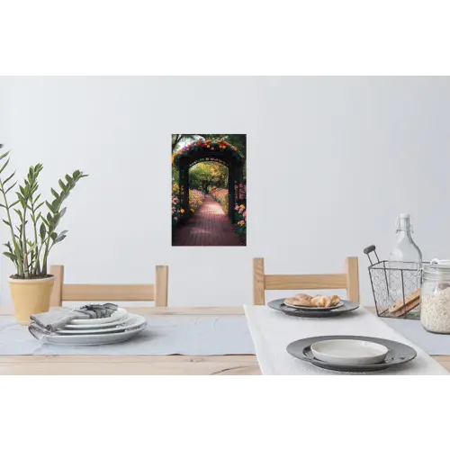 Doorkijk - Bloemen - Pad - Natuur - Kleurrijk Muursticker klein -eettafel