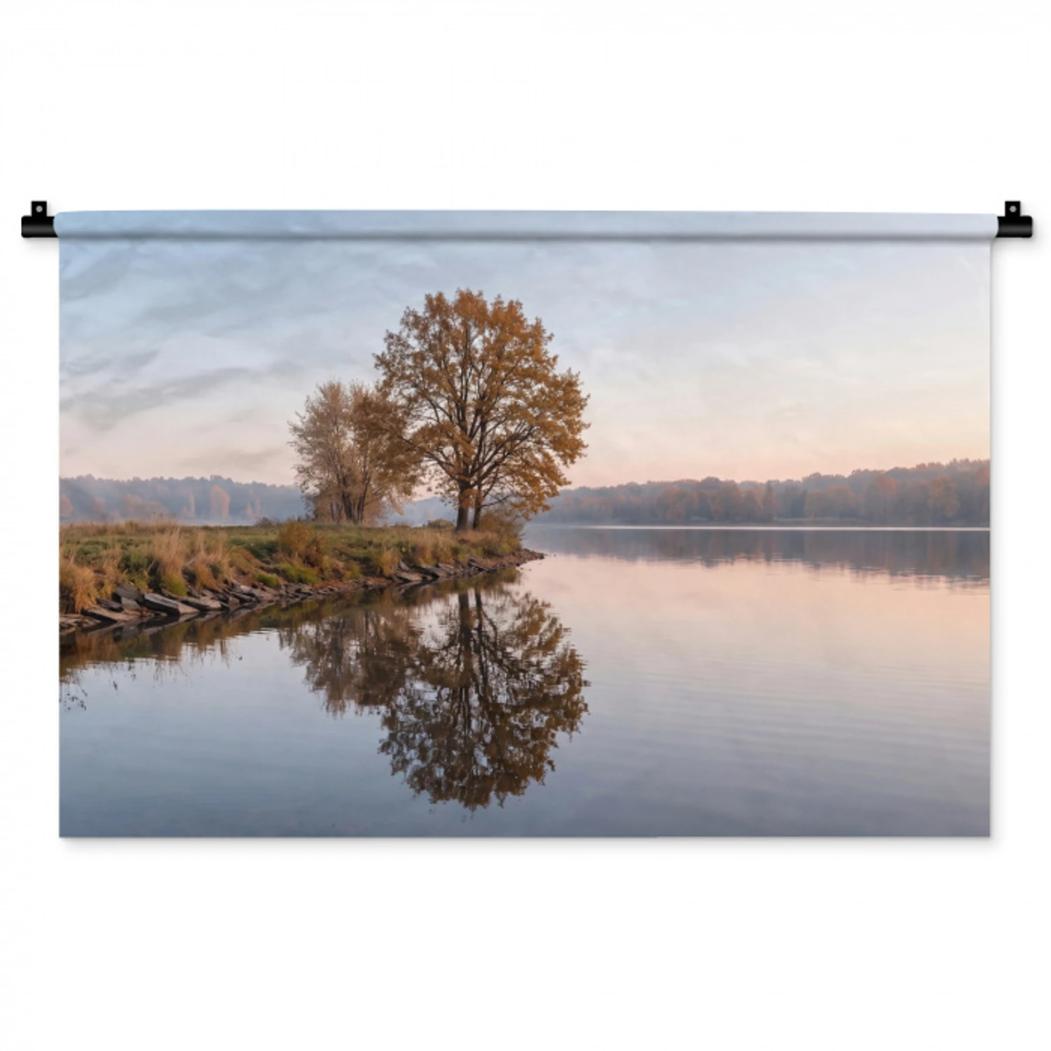 Bomen - Reflectie - Water - Zonsopgang - Serene Wandkleed katoen middel -zz3d