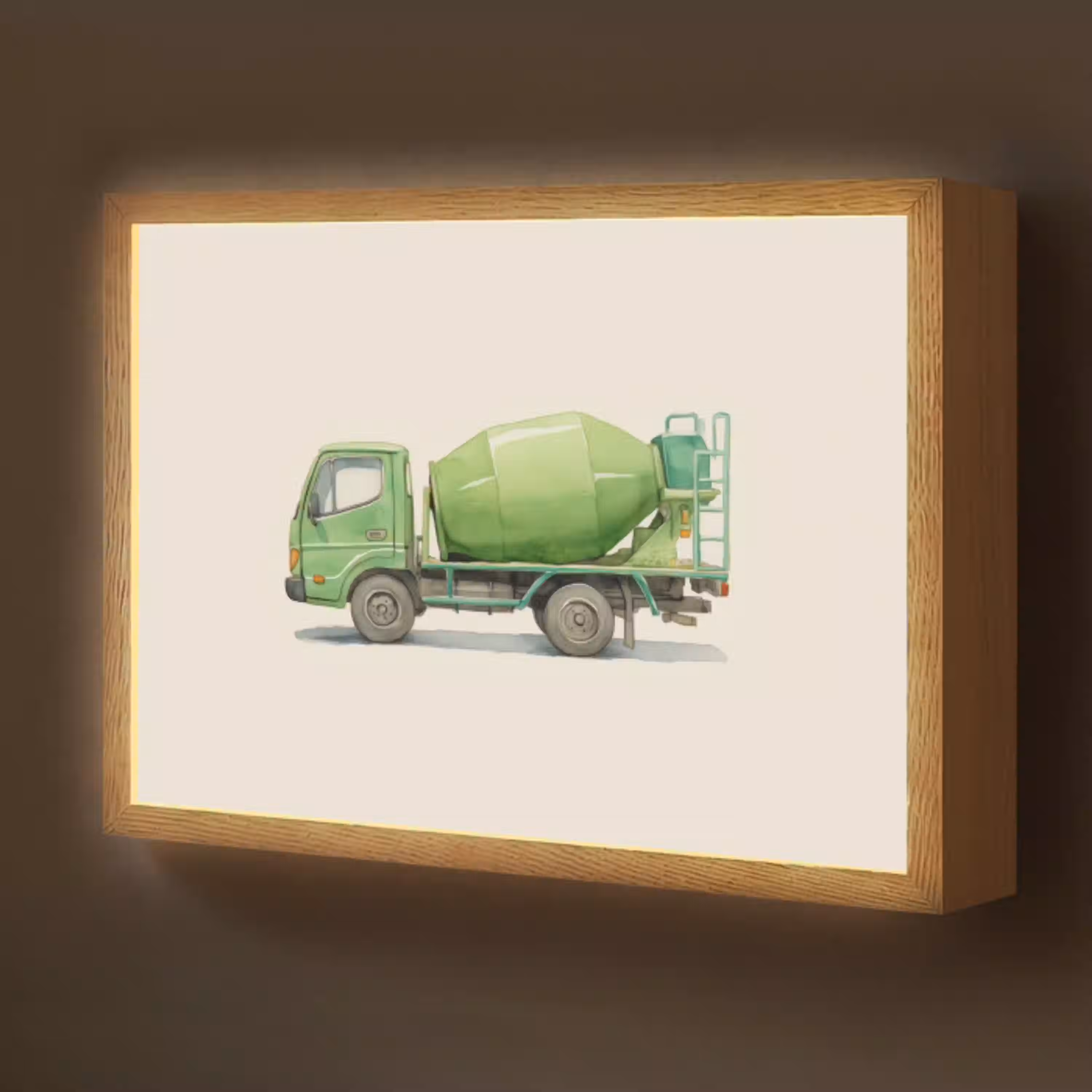 Betonwagen - Illustratie - Groen - Minimalistisch Light Box met batterij (Wandlamp kind) middel -z3d_website