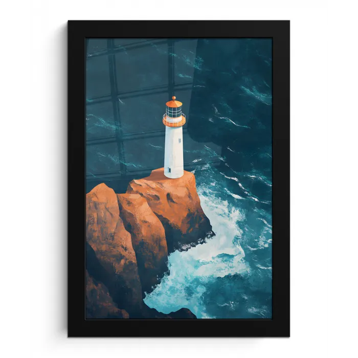 Vuurtoren - Rots - Zee - Golven fotolijst zwart zonder passe partout klein -3d