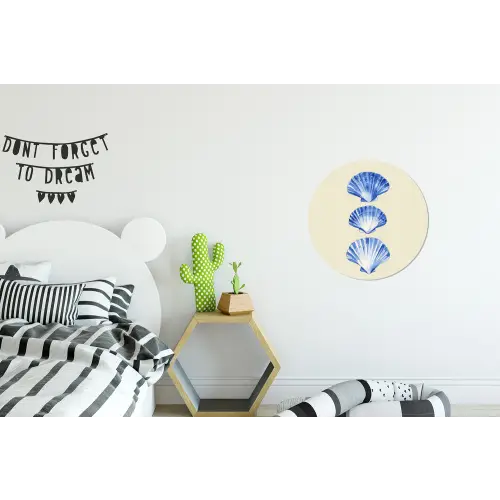 Schelpen - Blauw - Beige Wandcirkel aluminium klein -kinderkamer