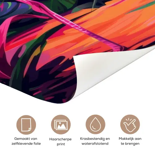 Bunter Flamingo im tropischen Dschungel mit personalisierbarem Namensfeld. deurposter klein -closeup_NL