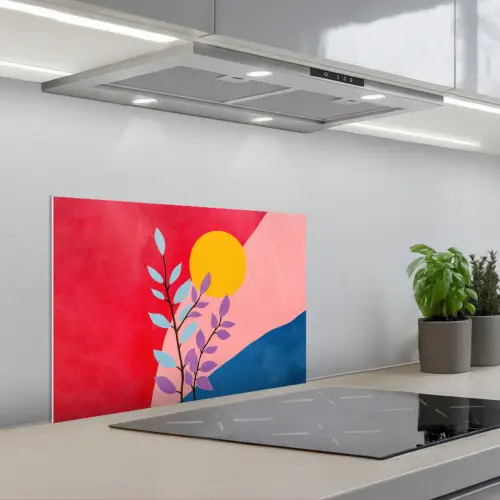 Bladeren - Zon - Abstracte vormen keuken achterwand spatscherm klein -3d_schuin