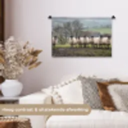 Schapen - Rij - Weide - Dieren - Platteland Wandkleed katoen klein -sfeer1