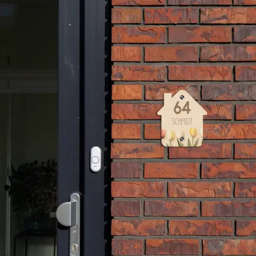 Gekleurde tulpen beige achtergrond - Modern Naambord Huisje klein -sfeer2