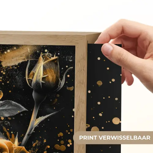 Rozen - Goud - Zwart - Bloemen - Modern Light Box met batterij (Wandlamp) middel -USP_websiteprintNL