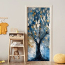 Boom - Blauw - Goud - Abstract deurposter klein -sfeer4