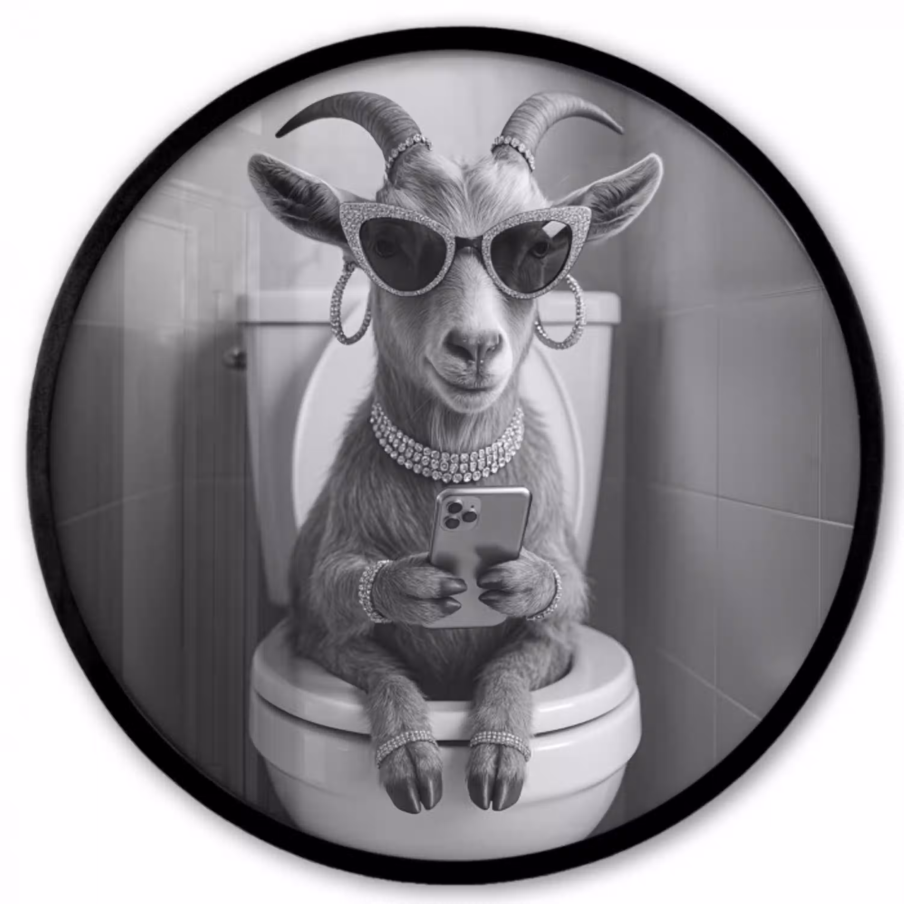 Geit - Telefoon - Toilet - Zwart - Wit Fotolijst rond zonder passe partout klein -3d