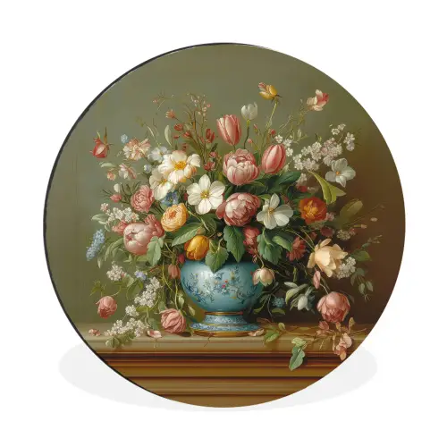 Vaas - Pastel - Kleuren - Bloemen Wandcirkel aluminium klein -3d
