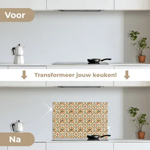 Elegant - Antiek - Kleurrijk keuken achterwand spatscherm klein 900 -voor_na_NL