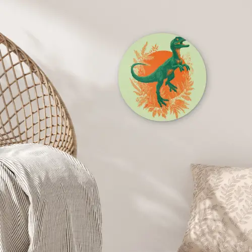 Dinosaurus - Groen - Planten - Cirkel Wandcirkel kunststof plaat 5mm dik klein -sfeer5