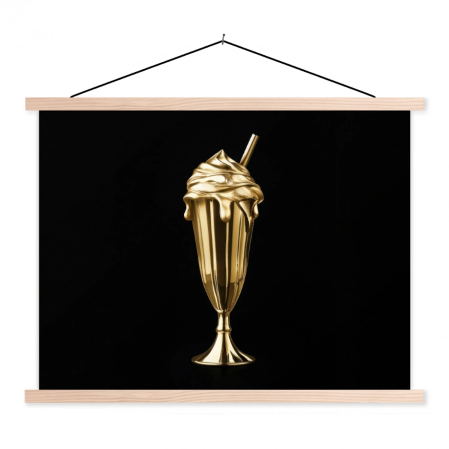 Milkshake - Goud - Drinken - Zwart textielposter latten blank klein -3d