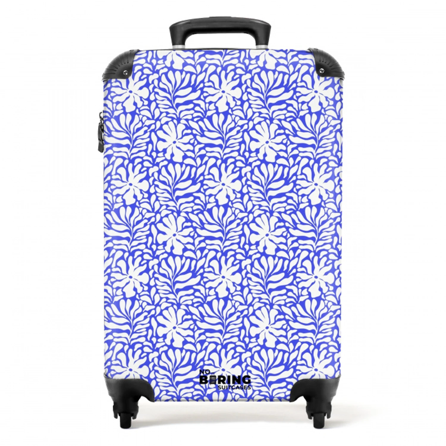 Bloemen en bladeren op blauwe achtergrond NBS - Handbagage koffer - Volwassenen Unisex middel -productfoto_recht