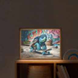 Schildpad - Graffiti - Skateboard - Jongens Light Box met batterij (Wandlamp kind) middel -sfeer1_kind