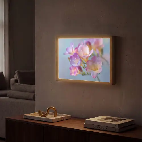 Bloemen - Paars - Overloop - Meeldraden Light Box met batterij (Wandlamp) middel -sfeer1