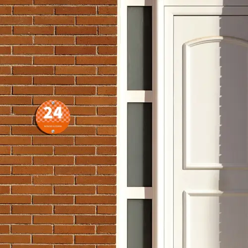 Oranje - Blokjes - Klassiek Naambord Rond klein -sfeer3-rond-XS