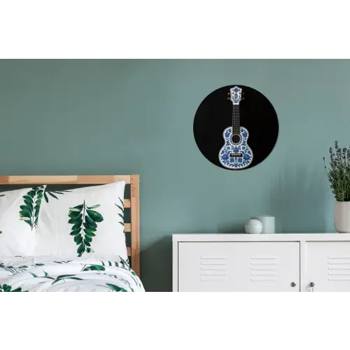 Ukelele - Delfts - Blauw - Muziek Wandcirkel aluminium klein -slaapkamer