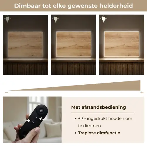 Houtlook - Bruin - Hout Light Box met batterij (Wandlamp) middel -USP_dimbaarNL