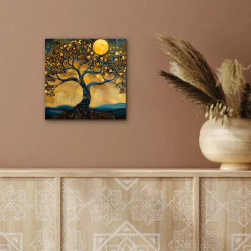 Boom - Maan - Bloemen - Goud - Kunst aluminium wit klein -sfeer4