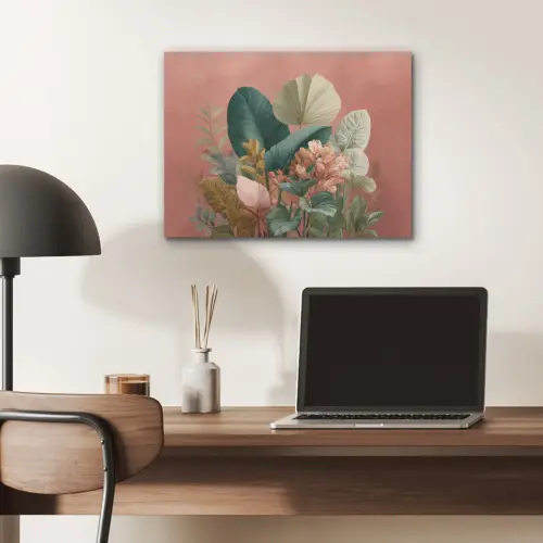Tropische bladeren - Bloemen - Roze - groen PET vilt klein -sfeer5