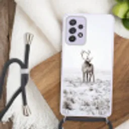 Rendier - Gewei - Sneeuw - Winter Hoesje Samsung Galaxy A52 5G met koord klein -sfeer4