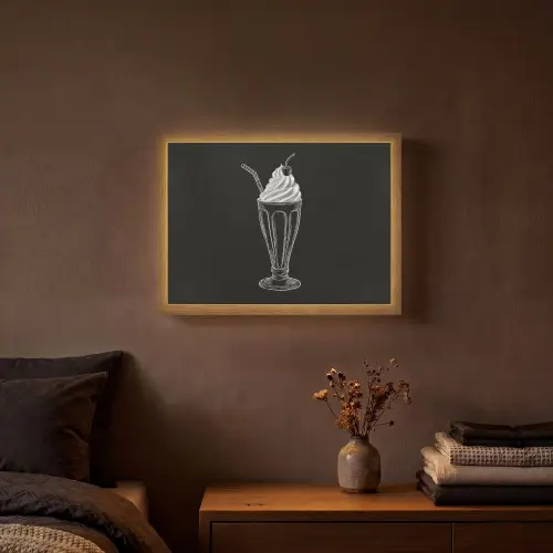 Ijscoupe - Kers - Krijtstijl - Slagroom Light Box met batterij (Wandlamp) middel -sfeer4