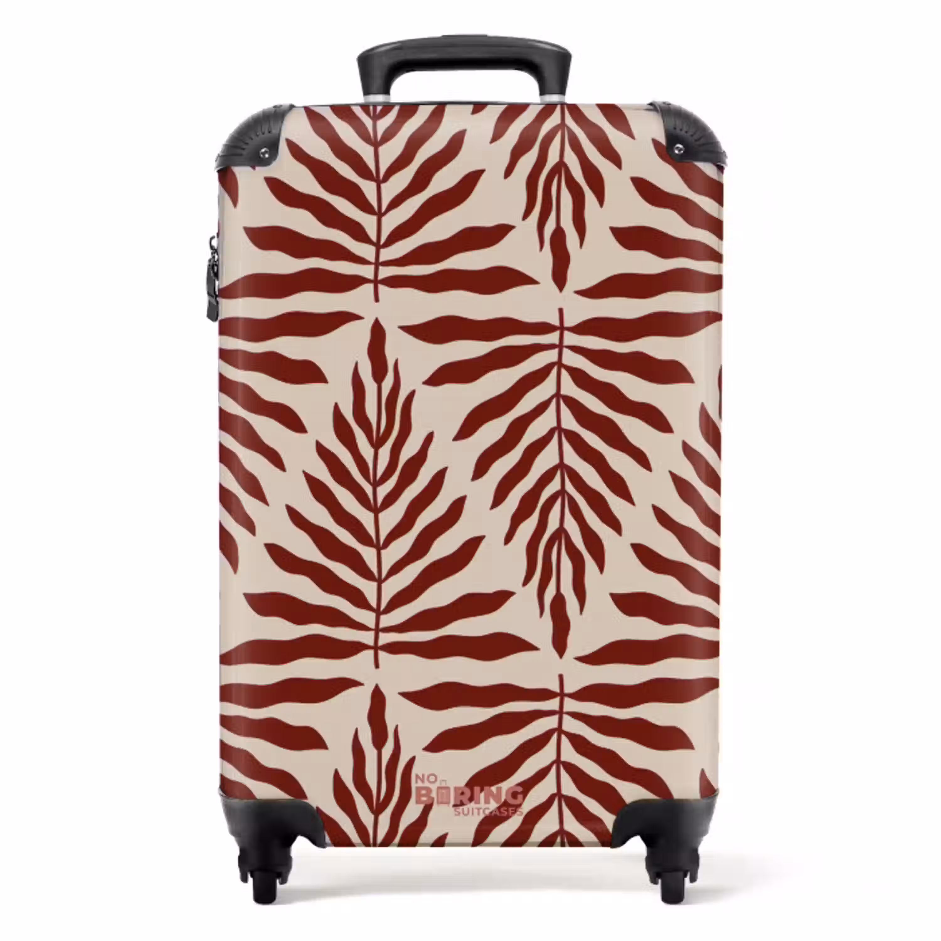 Patroon van bladeren in beige met rood NBS - Handbagage koffer - Unisex middel -productfoto_recht