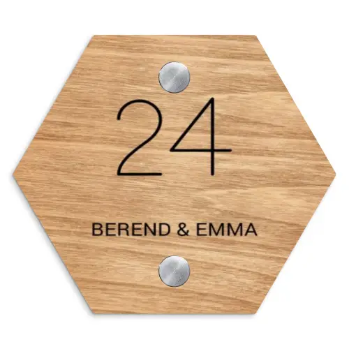 Licht hout - Klassiek Naambord Hexagon klein -3d