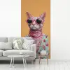 Zonnebril - Kat - Sjaal - Bloemen fotobehang vinyl groot -woonkamer