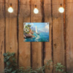 Zeilboot - Rotsen - Kust - Huizen tuinposter los doek klein -sfeer1