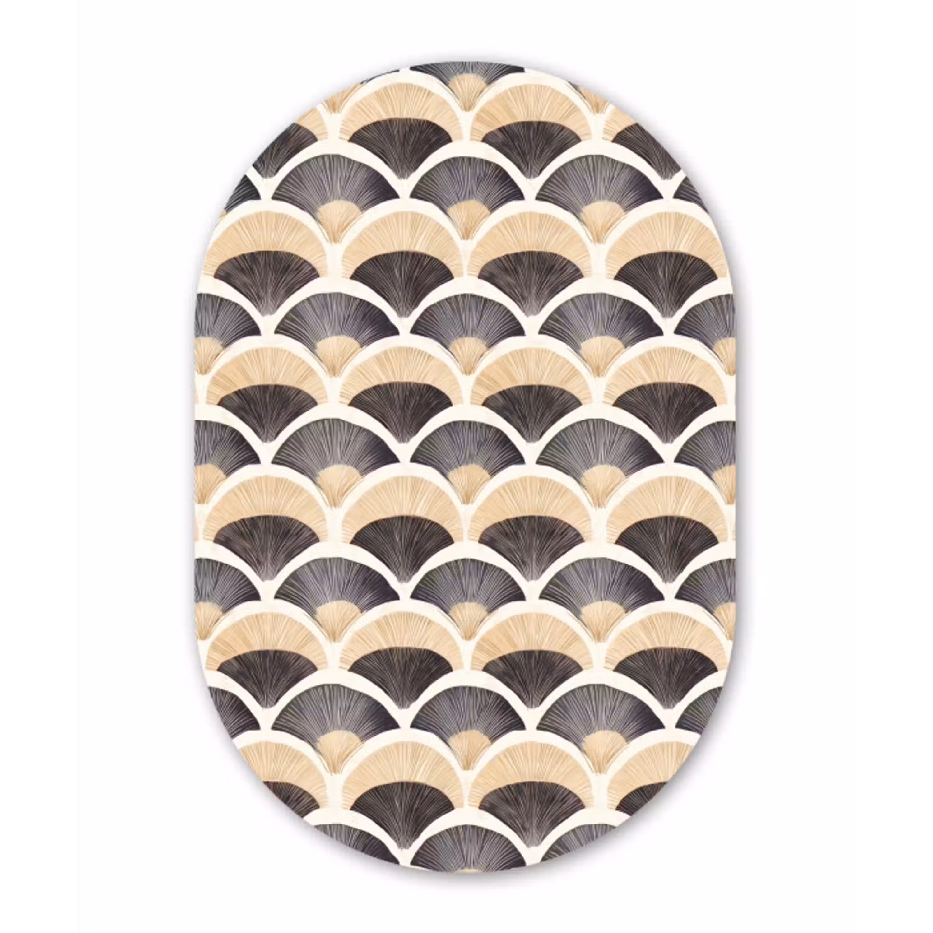 Waaier - Patroon - Zwart - Beige Wandcirkel Ovaal Aluminium middel 839 -3d