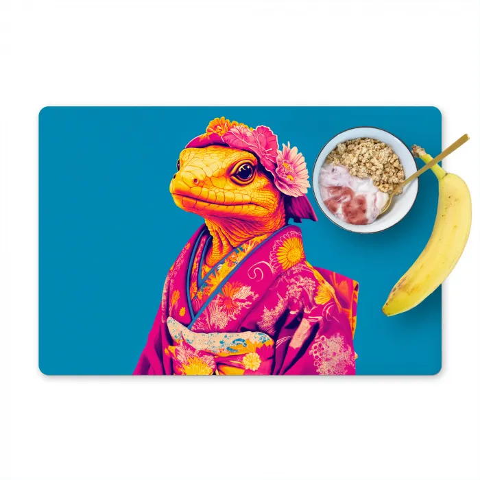 Bloemenkrans - Hagedis - Kimono - Paars Placemat vinyl groot -zzzproduct_Kitchenyeah-website