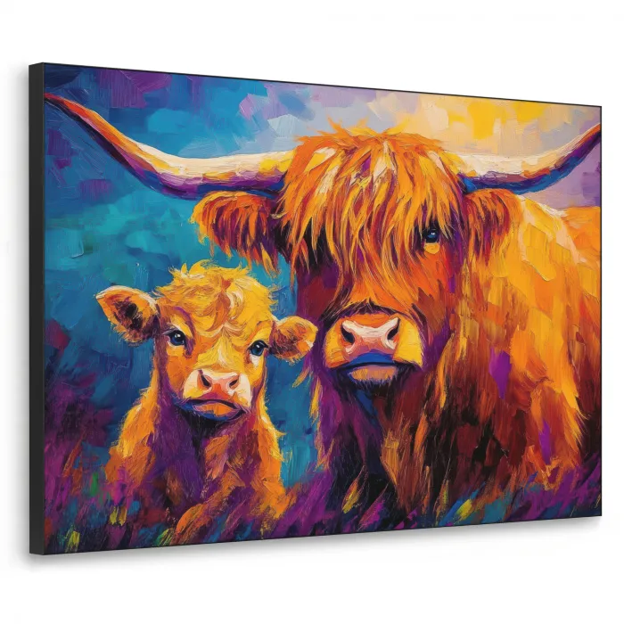 Schotse hooglander - Koeien - Dieren - Kunst Textielframe zwart klein -3d