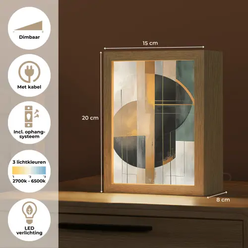 Abstract - Goud - Brons - Groen - Vormen - Modern Light Box met kabel (Tafellamp) klein -USP_NL
