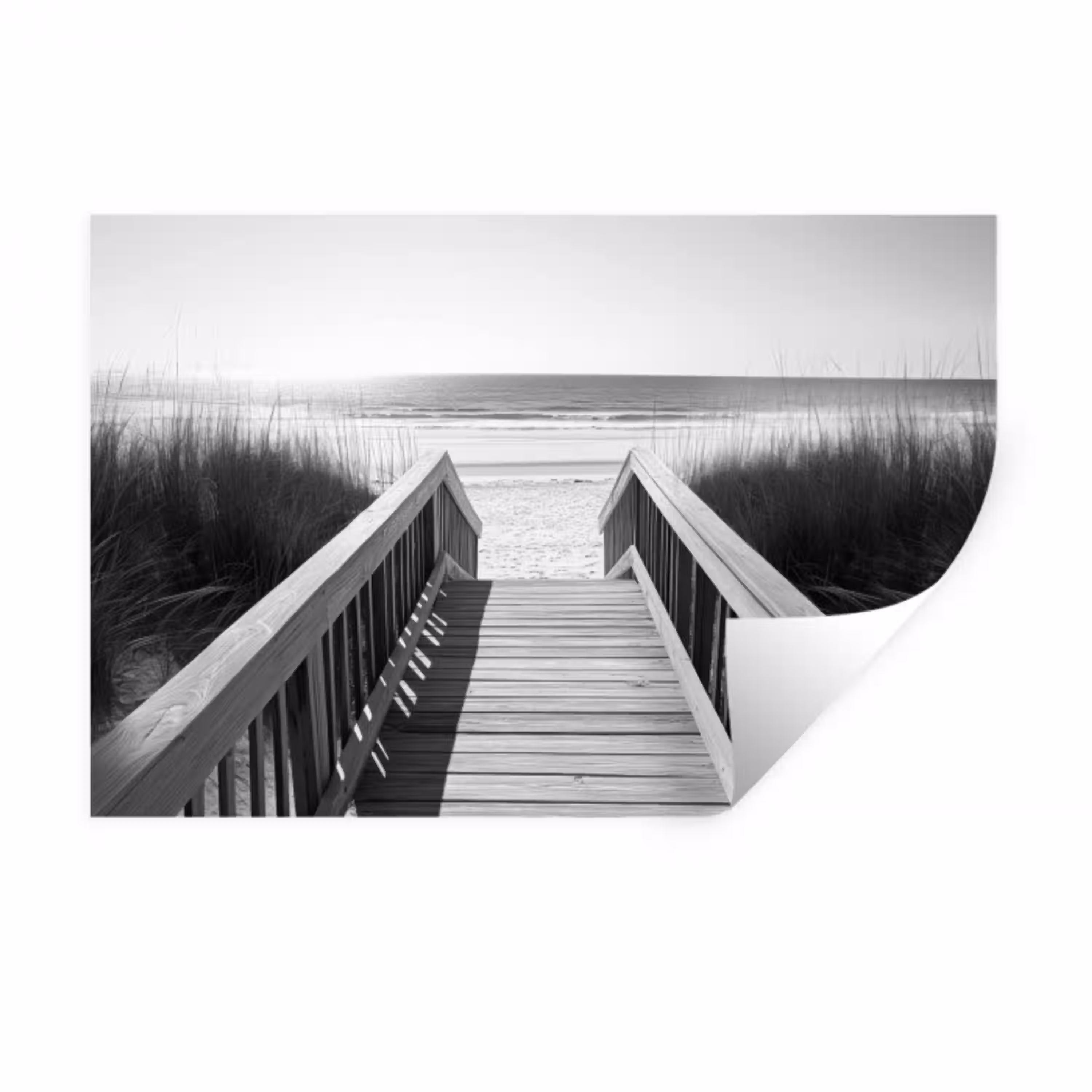 Loopbrug - Hout - Strand - Zee Muursticker klein -3d