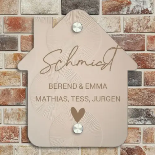 Beige reliëf lijnen - Sierlijk Naambord Huisje klein -sfeer6