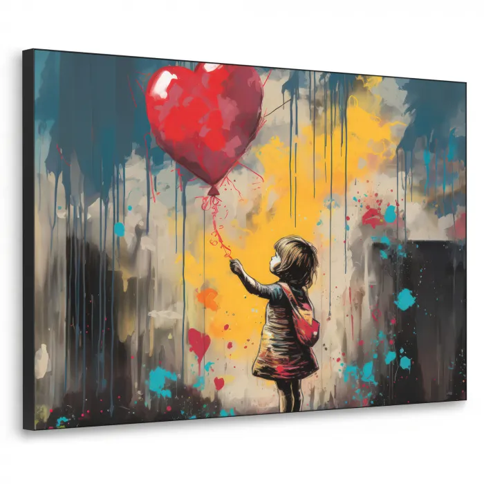 Meisje - Ballon - Hart - Graffiti Textielframe zwart klein -3d