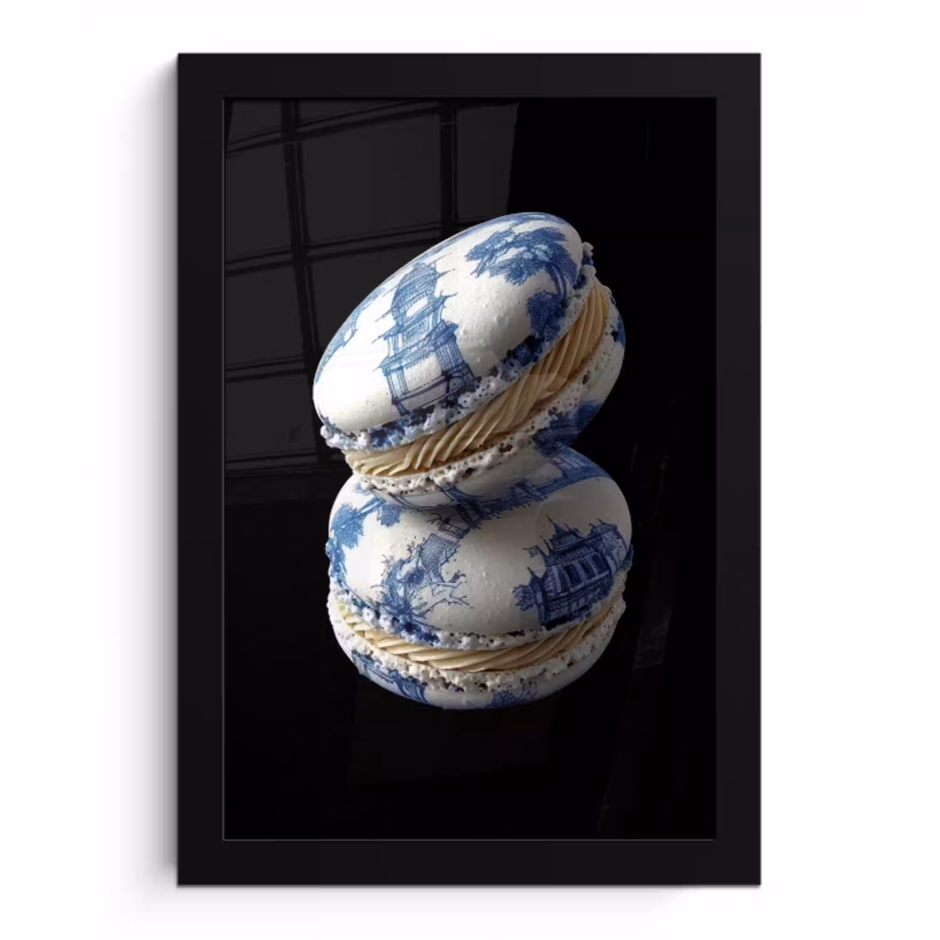 Eten - Macarons - Delfts blauw - Koekjes fotolijst zwart zonder passe partout klein -3d