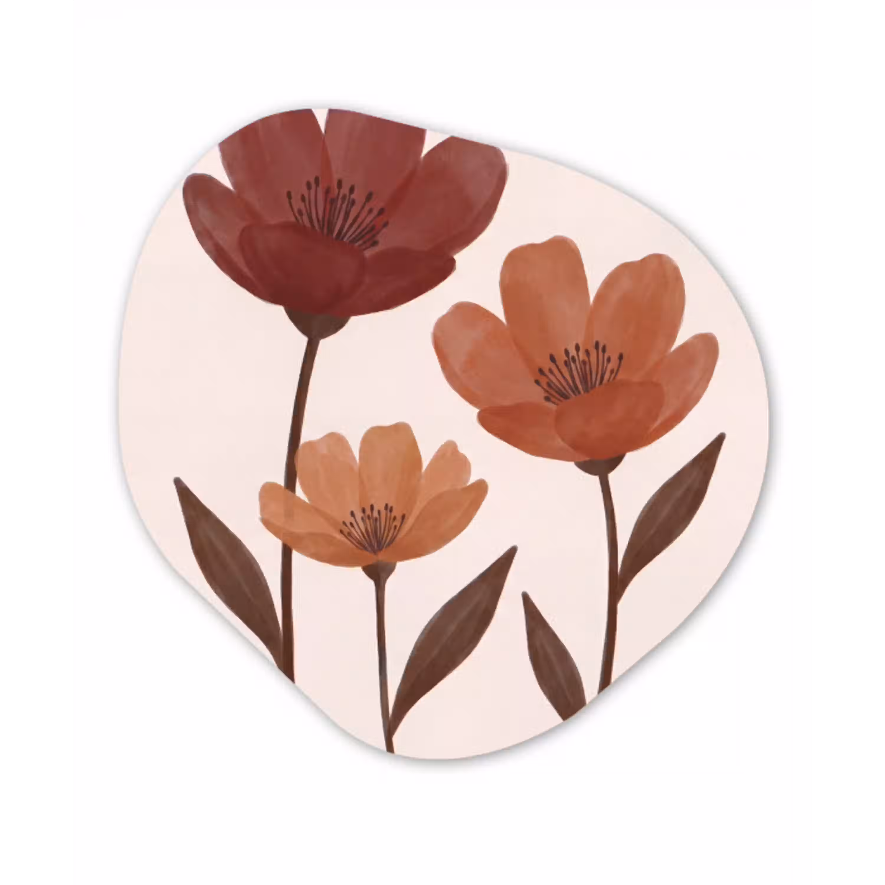 Bloemen - Abstract - Modern - Bruin - Decoratief Wandcirkel Organisch Forex 3mm klein -3d