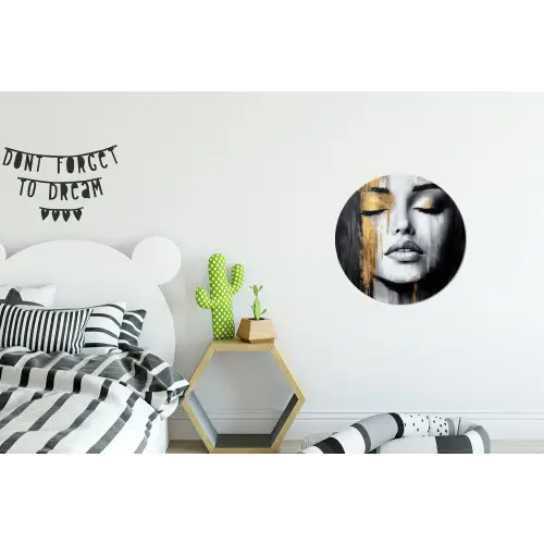 Gezicht - Vrouw - Penseelstreken - Abstract Wandcirkel aluminium klein -kinderkamer